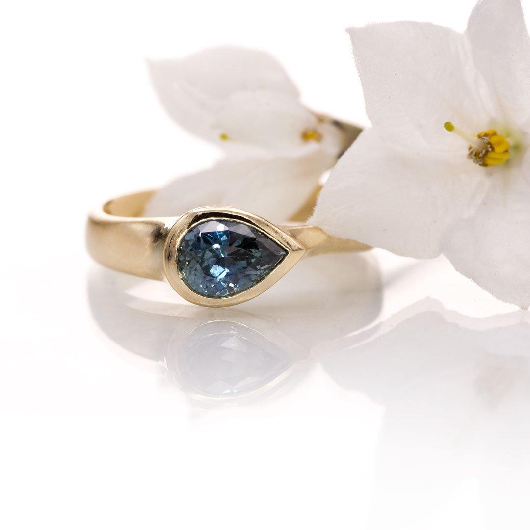 Custom Made Pear Montana Sapphire Gold Engagement Ring - Nodeform