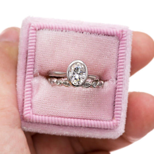 Custom Oval Moissanite Engagement Ring & Maggie Band in Platinum - Nodeform