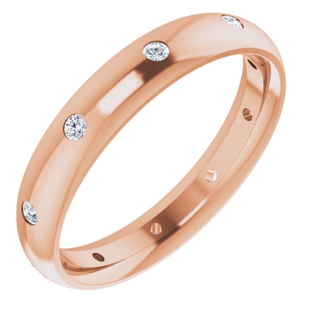 4mm wide Diamond, Moissanite or Sapphire Flush Set Domed Eternity Wedding Band Lab Grown Diamonds (G-H/SI1-SI2) / 14k Rose Gold Ring by Nodeform