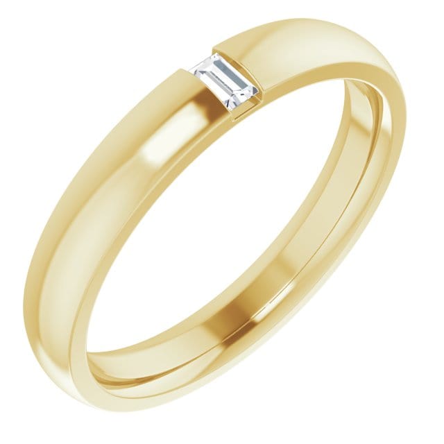 Simple Channel set Baguette Lab grown Diamond Women's Domed Wedding Band  14K Yellow Gold