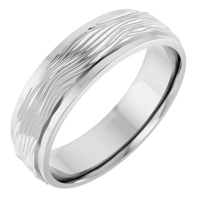 6mm Wide Ripple Textured Flat Edge Comfort-fit Men's Wedding Band 14k White Gold Ring by Nodeform