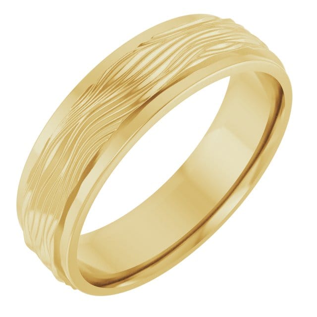 6mm Wide Ripple Textured Flat Edge Comfort-fit Men's Wedding Band 14k Yellow Gold Ring by Nodeform
