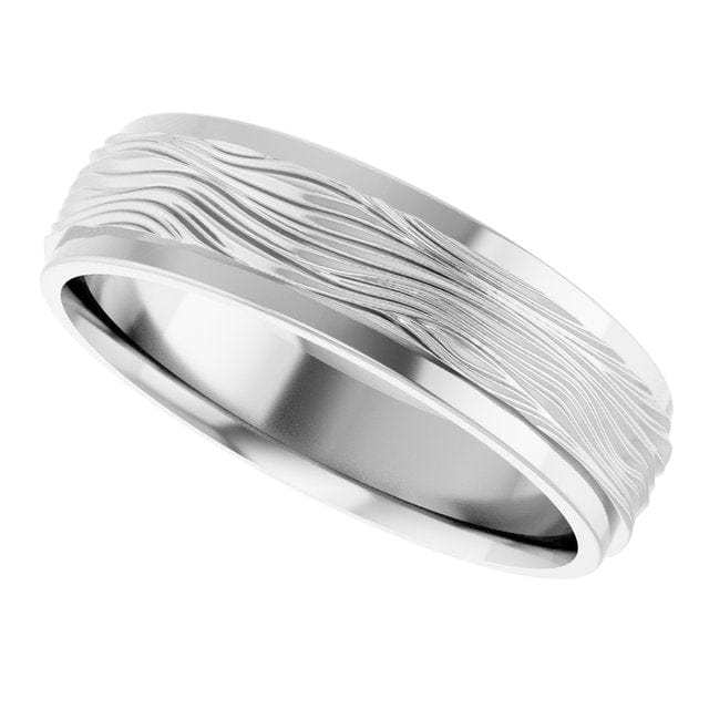6mm Wide Ripple Textured Flat Edge Comfort-fit Men's Wedding Band Ring by Nodeform