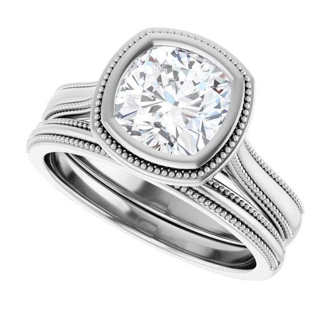 Miley Milgrain Bezel Set Solitaire Cathedral Engagement Ring - Setting only Ring Setting by Nodeform