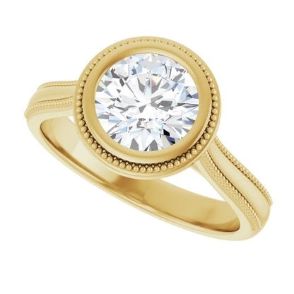 Miley Milgrain Bezel Set Solitaire Cathedral Engagement Ring - Setting only Ring Setting by Nodeform