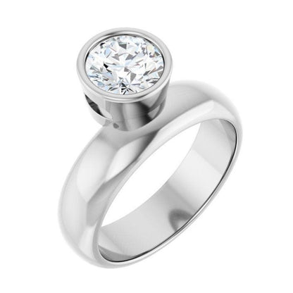 Olga Ring - Round Moissanite Offset Full Bezel Chunky Solitaire Engagement Ring Ring by Nodeform