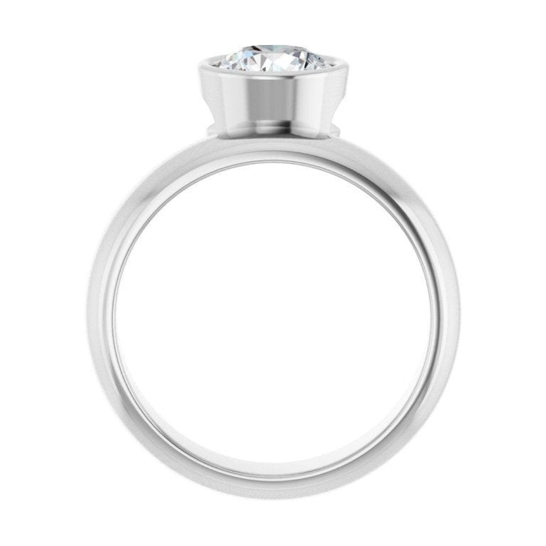 Olga Ring - Round Moissanite Offset Full Bezel Chunky Solitaire Engagement Ring Ring by Nodeform