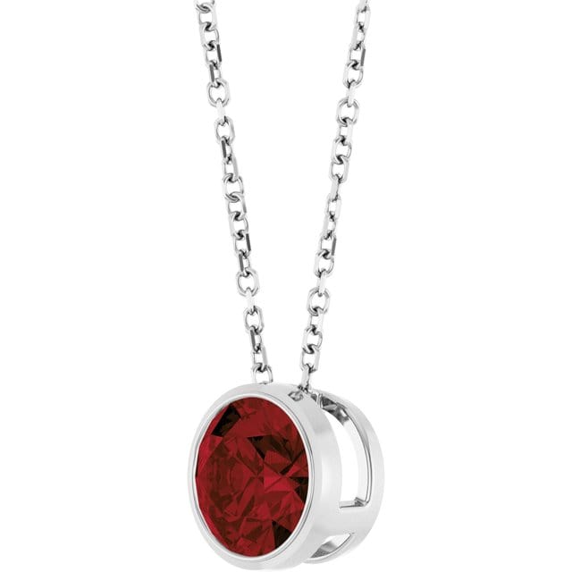 Round Garnet Sterling Silver Slide Pendant Necklace Necklace / Pendant by Nodeform