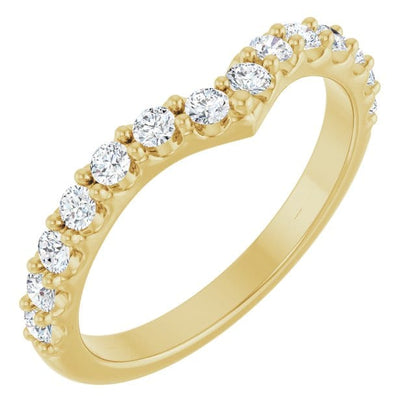 Vivian Wide Band - V-Shape Contoured Accented Diamond or Moissanite Wedding Ring Lab Grown Diamonds / 14K Yellow Gold Ring by Nodeform