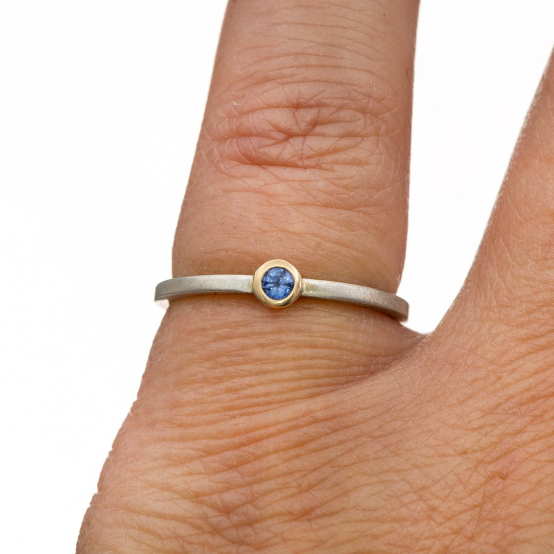 Blue Sapphire 14k Gold Bezel Sterling Silver Stacking Ring, Ready to Ship Ring Ready To Ship by Nodeform