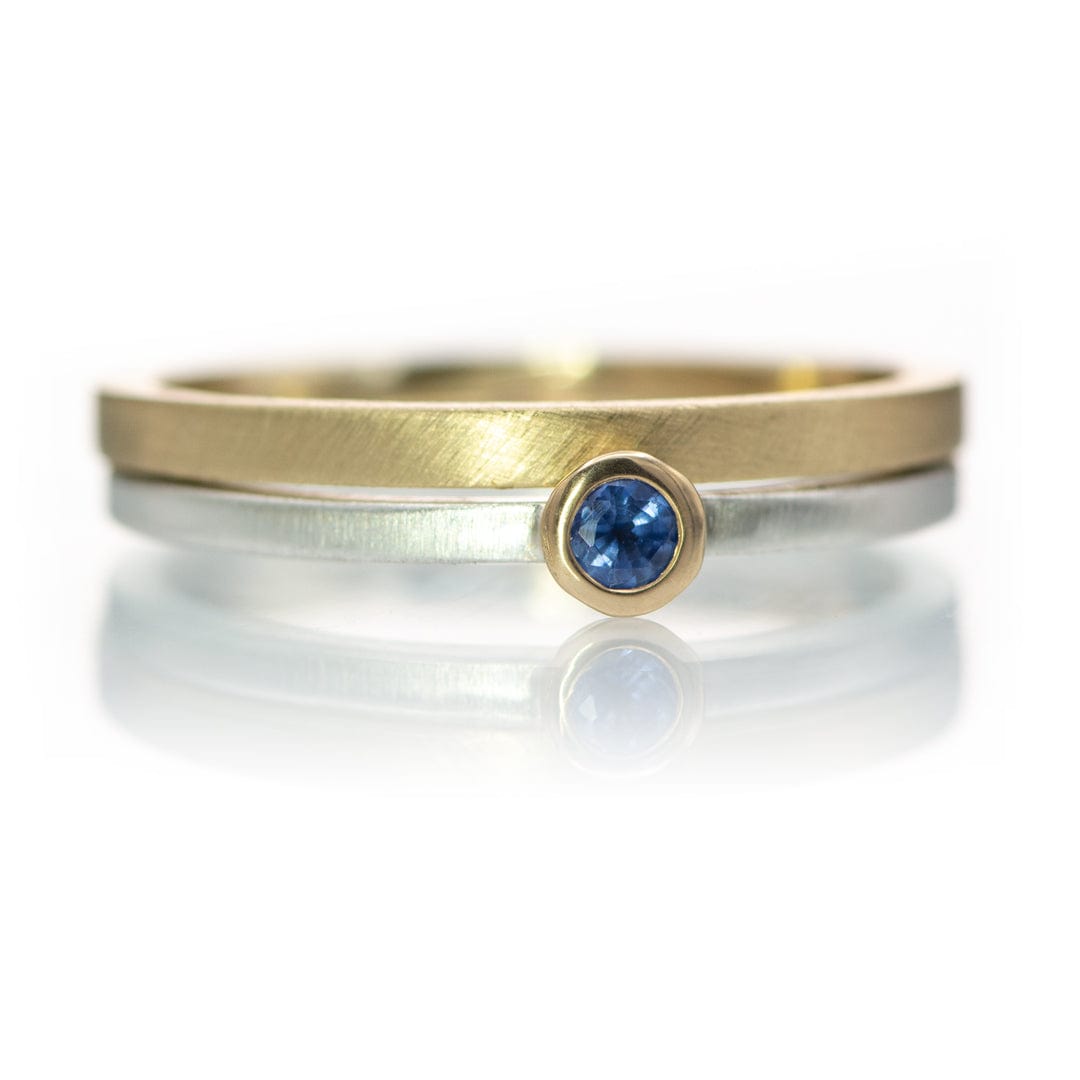 Blue Sapphire 14k Gold Bezel Sterling Silver Stacking Ring, Ready to Ship Ring Ready To Ship by Nodeform
