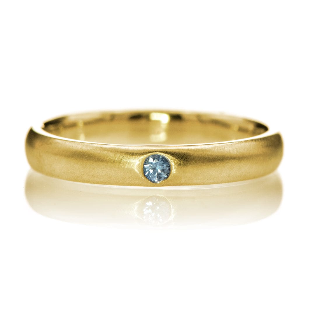 Domed Wedding Band with Flush set Montana Sapphire 14k Yellow Gold / 3mm Ring by Nodeform