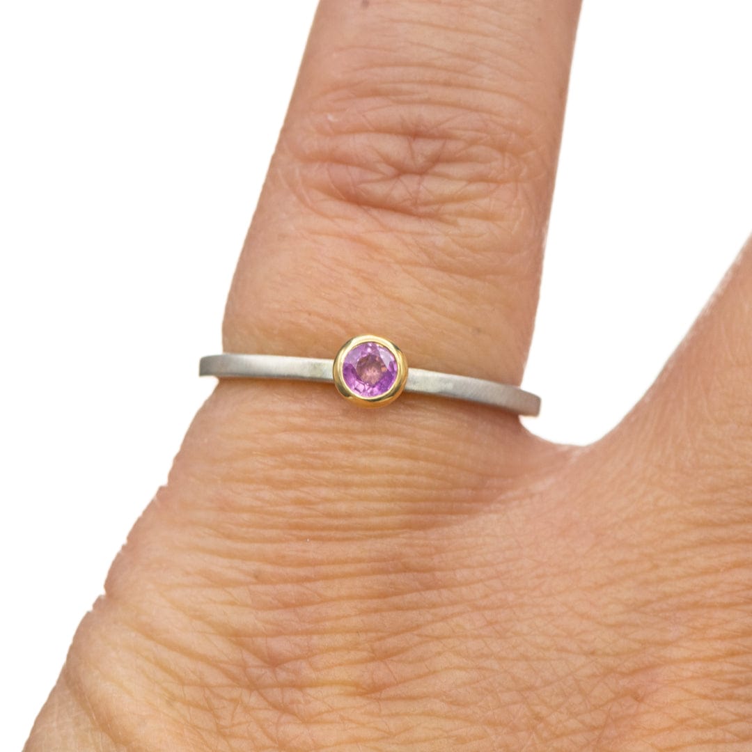 Pink Sapphire 14k Gold Martini Bezel Sterling Silver Stacking Ring, Ready to Ship Ring Ready To Ship by Nodeform