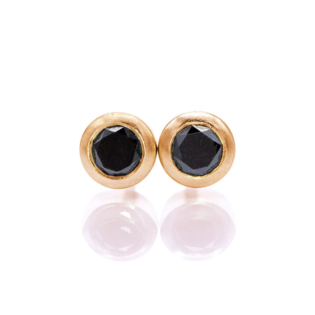 Black Diamond Bezel Set Stud Earrings 14k Rose Gold Earrings by Nodeform