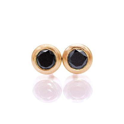 Black Diamond Bezel Set Stud Earrings 14k Rose Gold Earrings by Nodeform