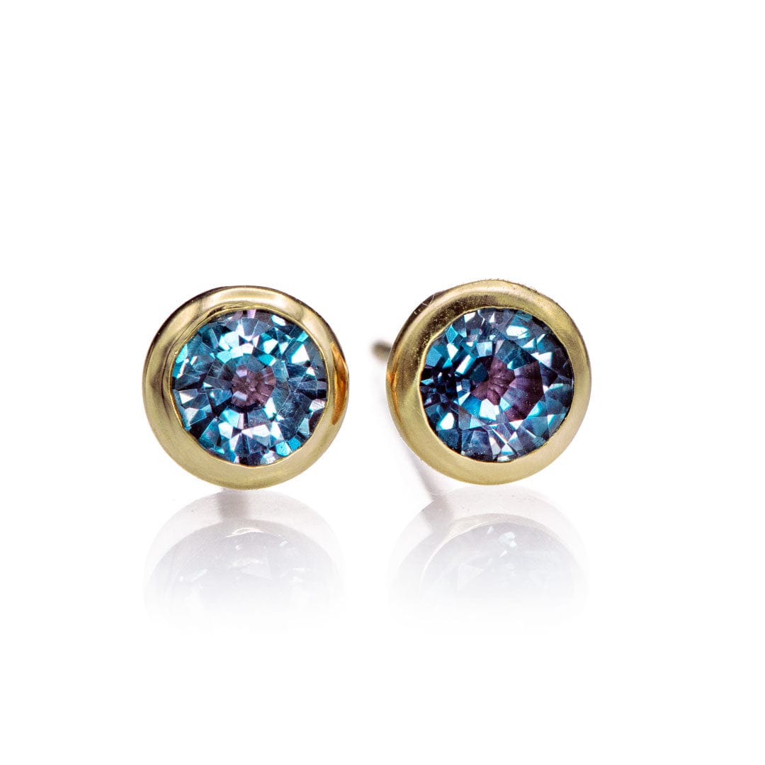 4mm Lab Alexandrite Gold or Platinum Martini Stud Earrings 14k Yellow Gold Earrings by Nodeform