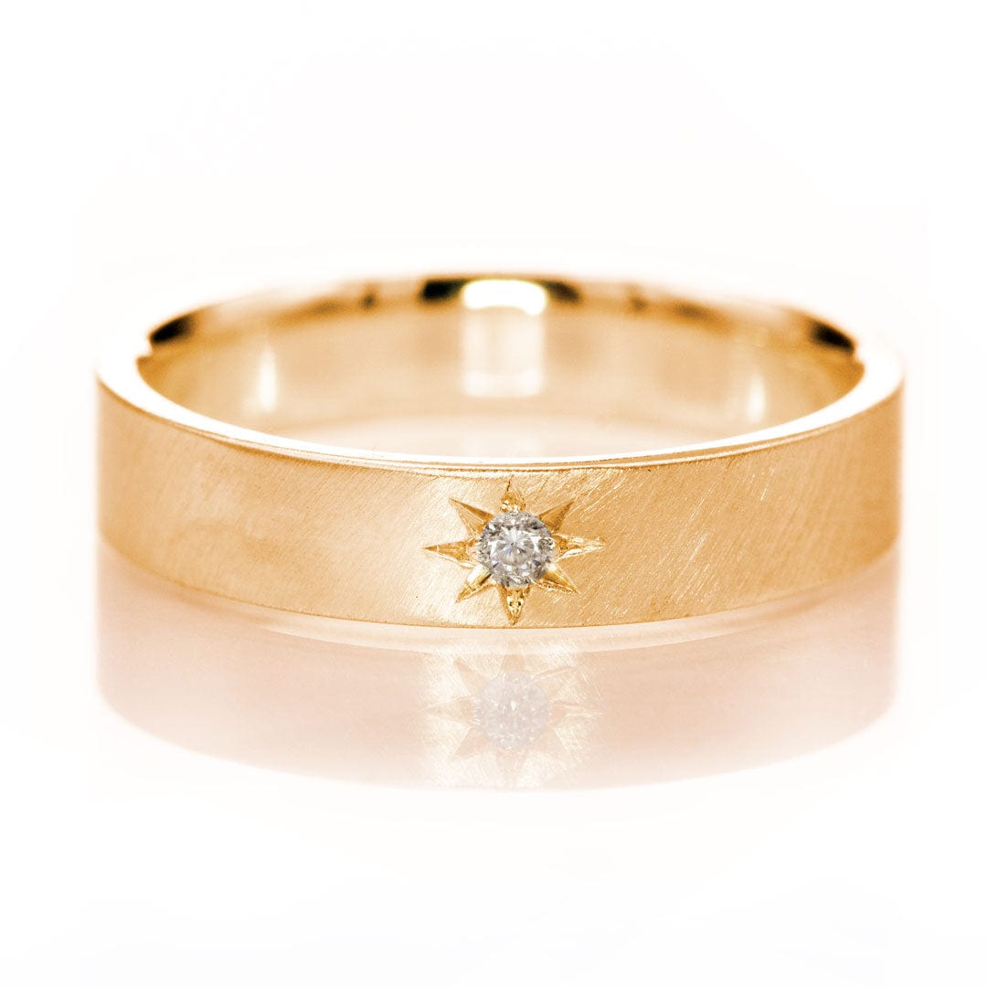 Flat Wedding Band with Star Set Moissanite or Lab Diamond 14k Rose Gold / 4mm Ring by Nodeform