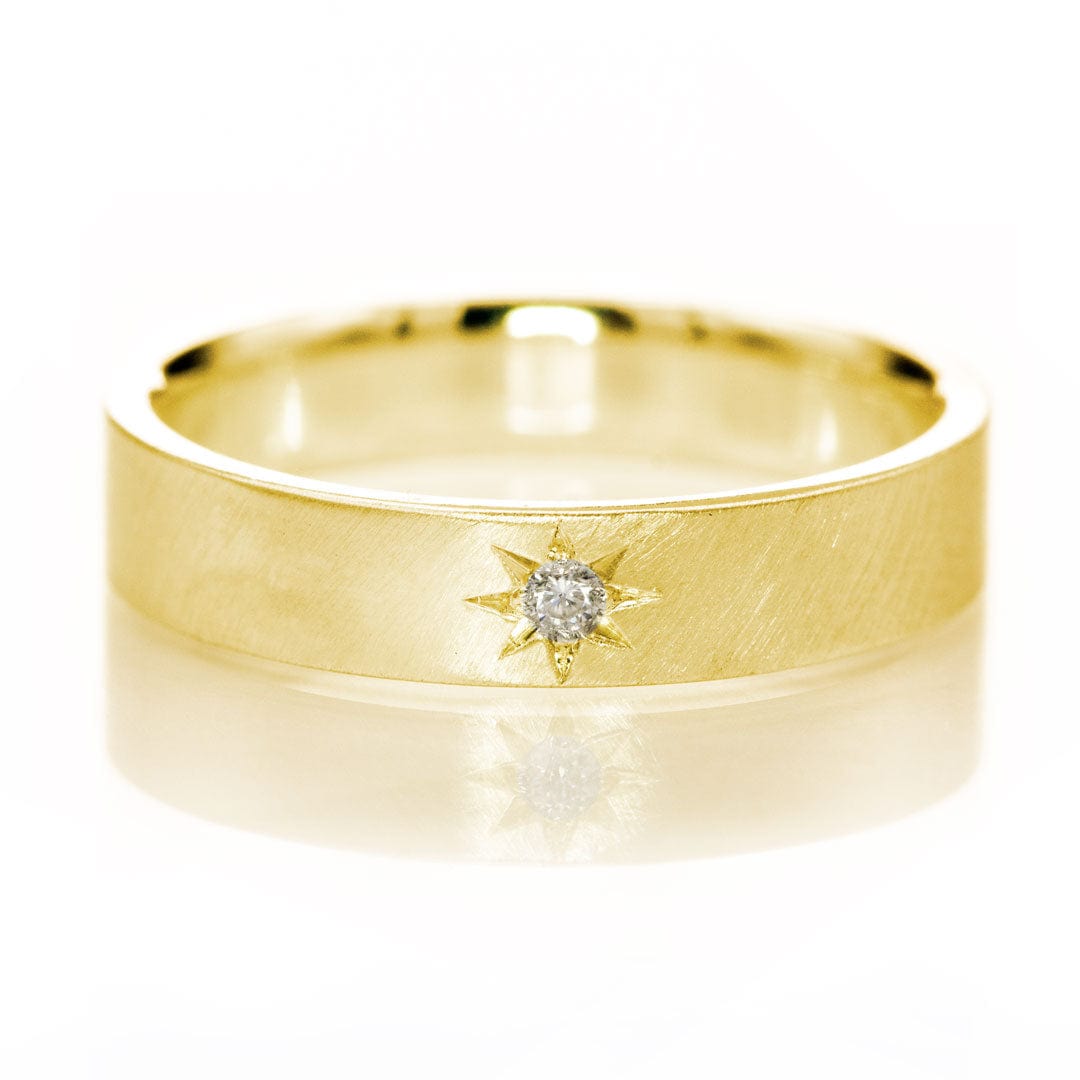 Flat Wedding Band with Star Set Moissanite or Lab Diamond 14k Yellow Gold / 4mm Ring by Nodeform