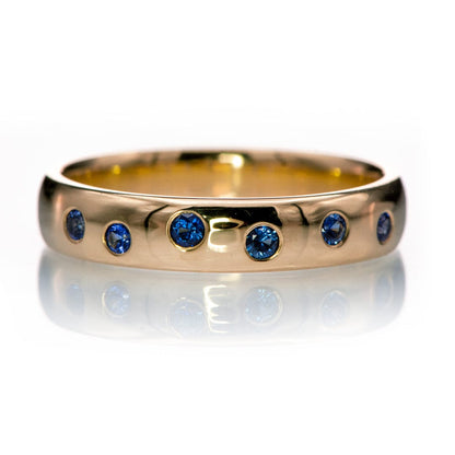 Random Blue Sapphire Wedding Ring 3.5mm / 14k Rose Gold Ring by Nodeform