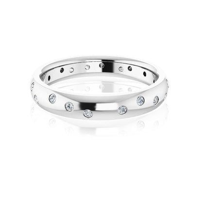 4mm wide Random Scattered Diamond Domed Eternity Wedding Band Sterling Silver Ring by Nodeform