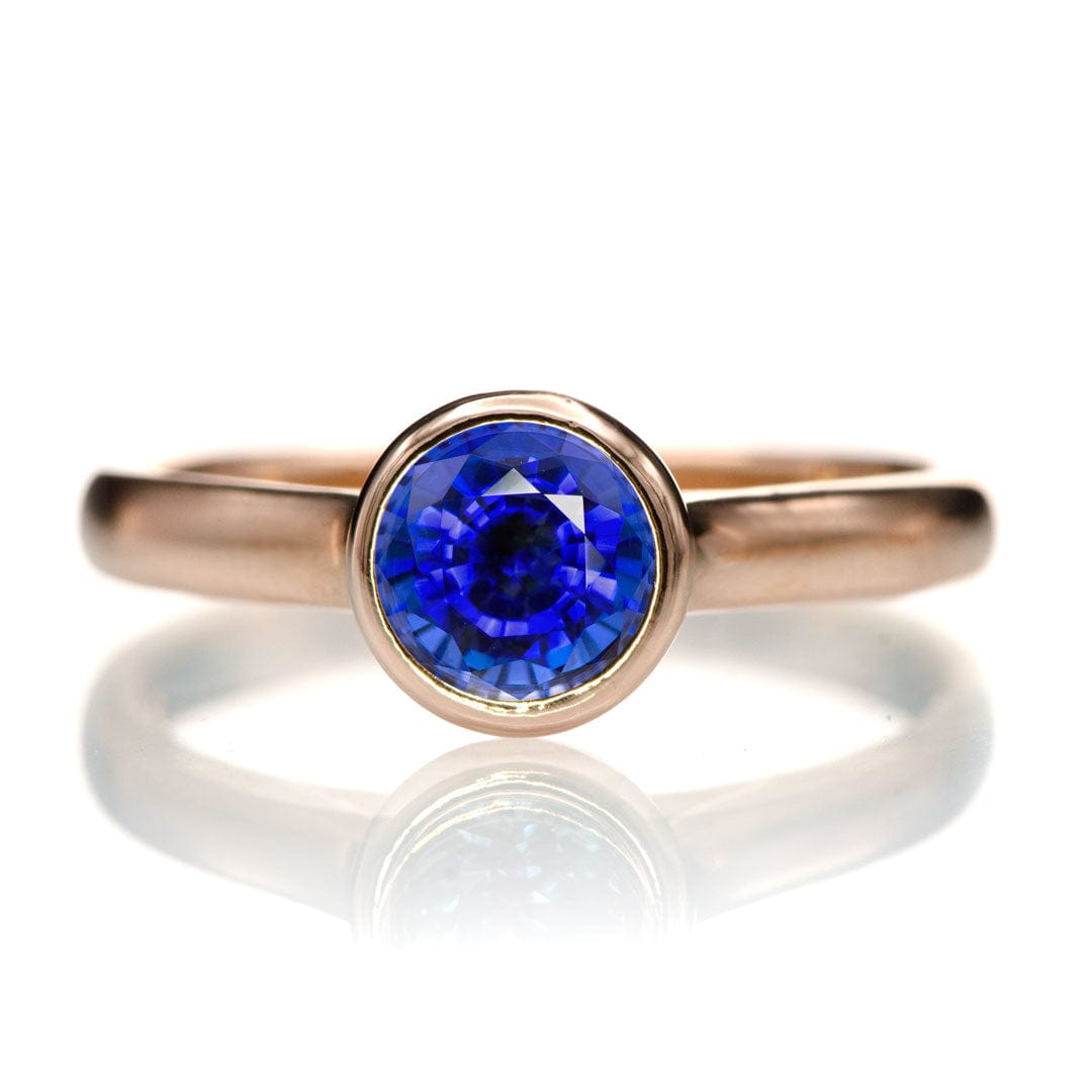 Round Blue Sapphire Olivia Bezel Set Solitaire Cathedral Engagement Ring 14k Rose Gold / 5 mm/ 0.7ct Lab Blue Sapphire Ring by Nodeform