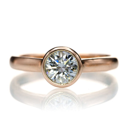 Olivia Ring - Round Moissanite Full Bezel Cathedral Band Solitaire Engagement Ring 5mm Colorless Moissanite (DEF Color) / 14k Rose Gold Ring by Nodeform