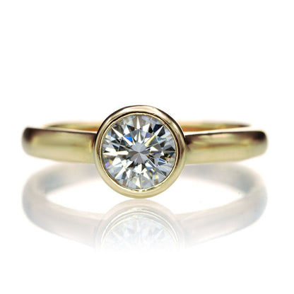 Olivia Ring - Round Moissanite Full Bezel Cathedral Band Solitaire Engagement Ring 5mm Colorless Moissanite (DEF Color) / 14k Yellow Gold Ring by Nodeform