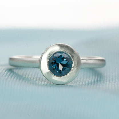 London Blue Topaz Low Profile Wide Round Bezel Sterling Silver Ring, Ready to Ship Ring Ready To Ship by Nodeform