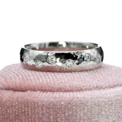 Hammered  Random Moissanite or Lab Diamond Flush Set Wedding Ring Ring by Nodeform