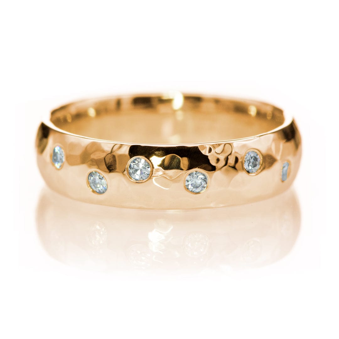 Hammered  Random Moissanite or Lab Diamond Flush Set Wedding Ring 14k Rose Gold / 3mm / Moissanites Ring by Nodeform