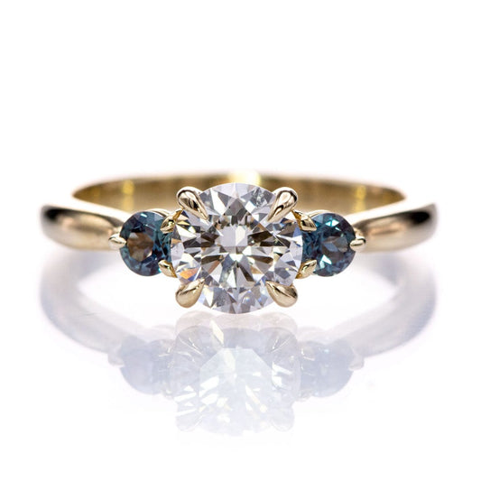 Tracy - Three Stone Prong Set Engagement Ring with Round Side Stones - Setting only Ring Setting by Nodeform