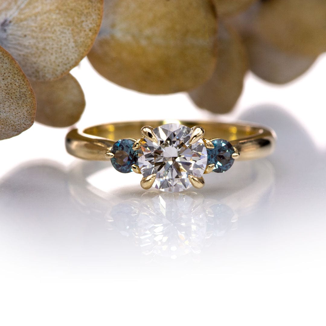 Tracy - Three Stone Diamond Prong Set Engagement Ring with Alexandrite Side Stones Ring by Nodeform