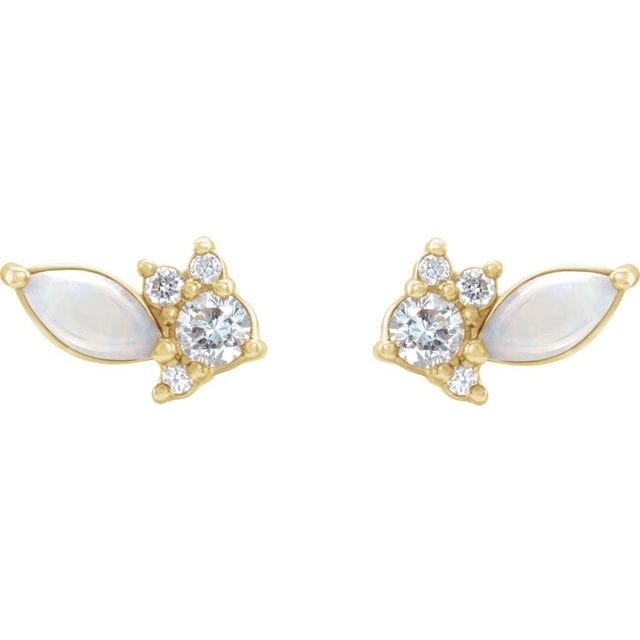 Marquise Opal & Diamond Cluster Gold or Platinum Leaf Stud Earrings 14k Yellow Gold Earrings by Nodeform