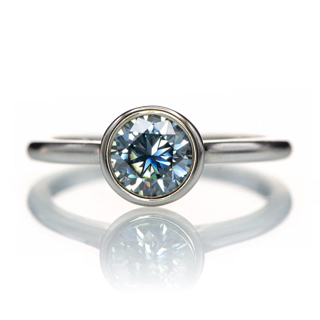 Round Blue-Gray Moissanite Bezel Set Accented Cathedral Engagement Ring Ring Ready To Ship by Nodeform