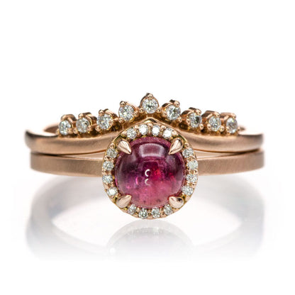 Pink Tourmaline & White Diamond Halo Rose Gold Cocktail Ring, size 4 to 9 Ring Ready To Ship by Nodeform
