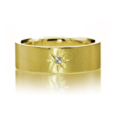 Flat Wedding Band with Star Set Moissanite 14k Yellow Gold / 5.5mm Ring by Nodeform