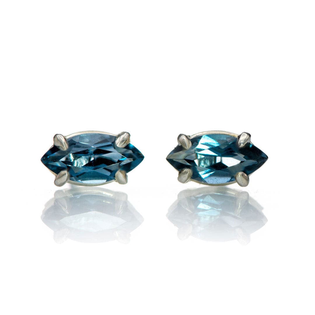 Prong Set Marquise London Blue Topaz Basket Stud Earrings Sterling Silver Earrings by Nodeform