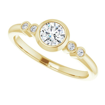 Round Diamond Brooklynn Bezel Set Accented Engagement Ring 14K Yellow Gold / 0.5ct /~5mm Lab Grown Diamond F/VS Ring by Nodeform