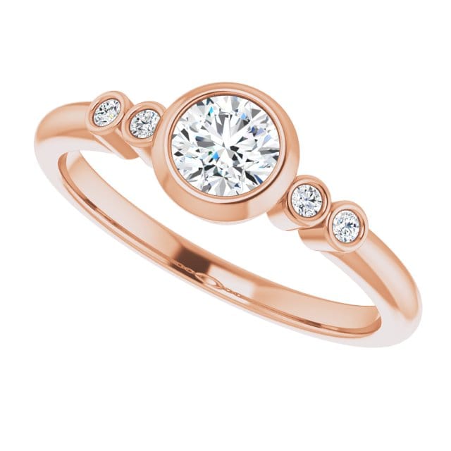 Round Diamond Brooklynn Bezel Set Accented Engagement Ring 14k Rose Gold / 0.5ct /~5mm Lab Grown Diamond F/VS Ring by Nodeform