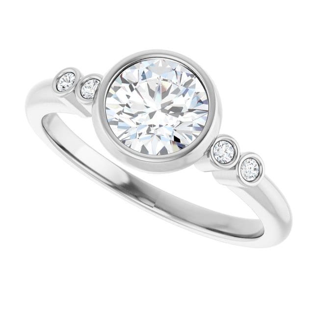 Round Diamond Brooklynn Bezel Set Accented Engagement Ring 14k White Gold / 1.0ct/~6.5mm Lab Grown Diamond F/VS Ring by Nodeform