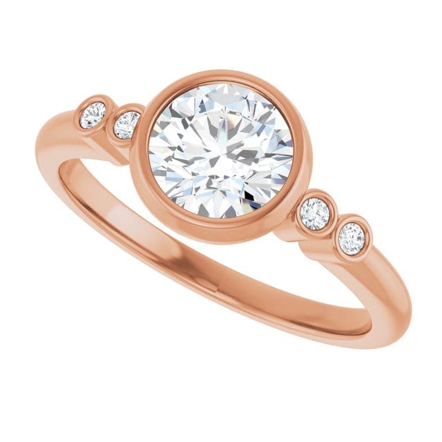 Round Diamond Brooklynn Bezel Set Accented Engagement Ring 14k Rose Gold / 1.0ct/~6.5mm Lab Grown Diamond F/VS Ring by Nodeform