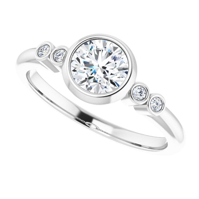 Round Diamond Brooklynn Bezel Set Accented Engagement Ring 14k White Gold / 0.75ct/~5.7mm Lab Grown Diamond F/VS Ring by Nodeform