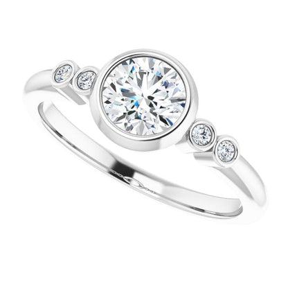 Round Diamond Brooklynn Bezel Set Accented Engagement Ring 14k White Gold / 0.75ct/~5.7mm Lab Grown Diamond F/VS Ring by Nodeform