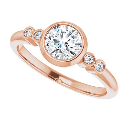 Round Diamond Brooklynn Bezel Set Accented Engagement Ring 14k Rose Gold / 0.75ct/~5.7mm Lab Grown Diamond F/VS Ring by Nodeform