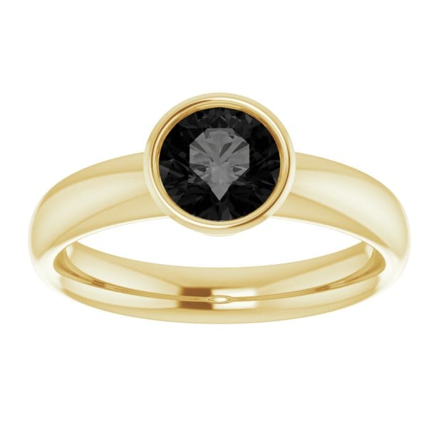 Round 1ct Black Diamond Low Profile Bezel Solitaire Engagement Ring Ring by Nodeform