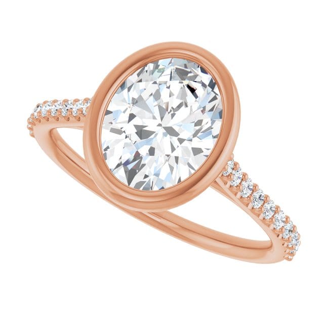 Oval Moissanite Sonia Bezel Set Diamond Accented Cathedral Engagement Ring 9x7mm Colorless DEF Moissanite / 14k Rose Gold Ring by Nodeform