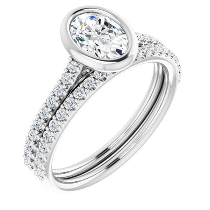 Oval Moissanite Sonia Bezel Set Diamond Accented Cathedral Engagement Ring Ring by Nodeform