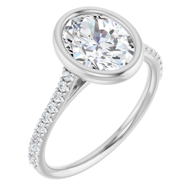 Oval Moissanite Sonia Bezel Set Diamond Accented Cathedral Engagement Ring Ring by Nodeform