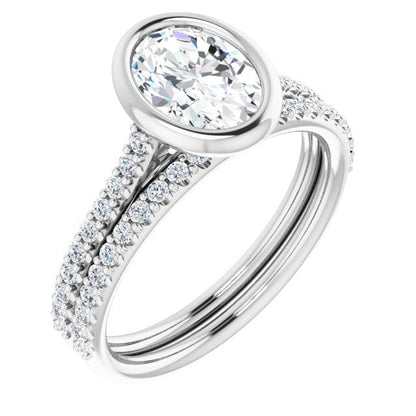 Oval Moissanite Sonia Bezel Set Diamond Accented Cathedral Engagement Ring Ring by Nodeform