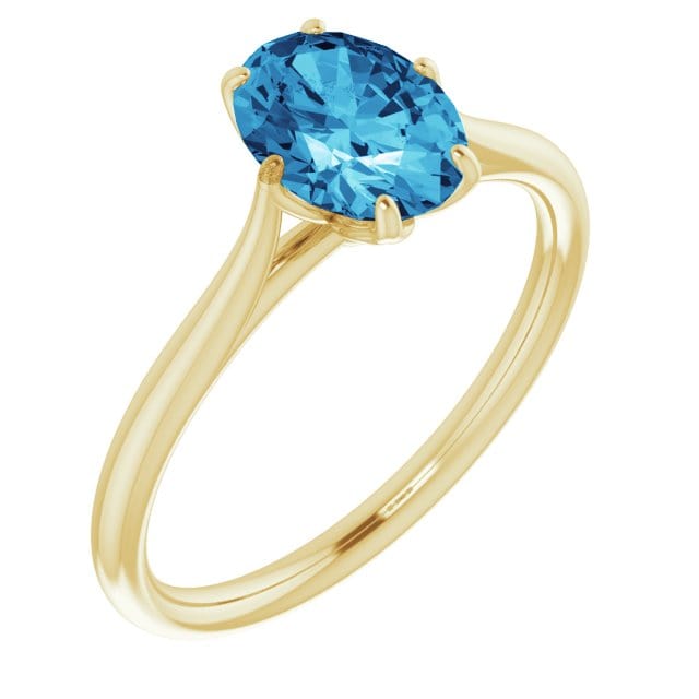 Dahlia Solitaire - Oval Blue Moissanite 6-Prong Engagement Ring 14k Yellow Gold Ring by Nodeform